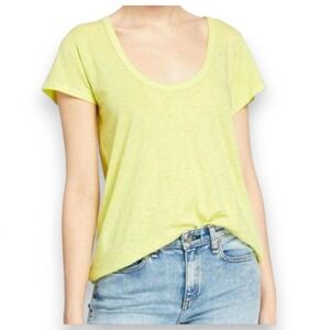 Rag & Bone Neon Yellow Pima Cotton Slub Scoop Neck High Low Tee Shirt M